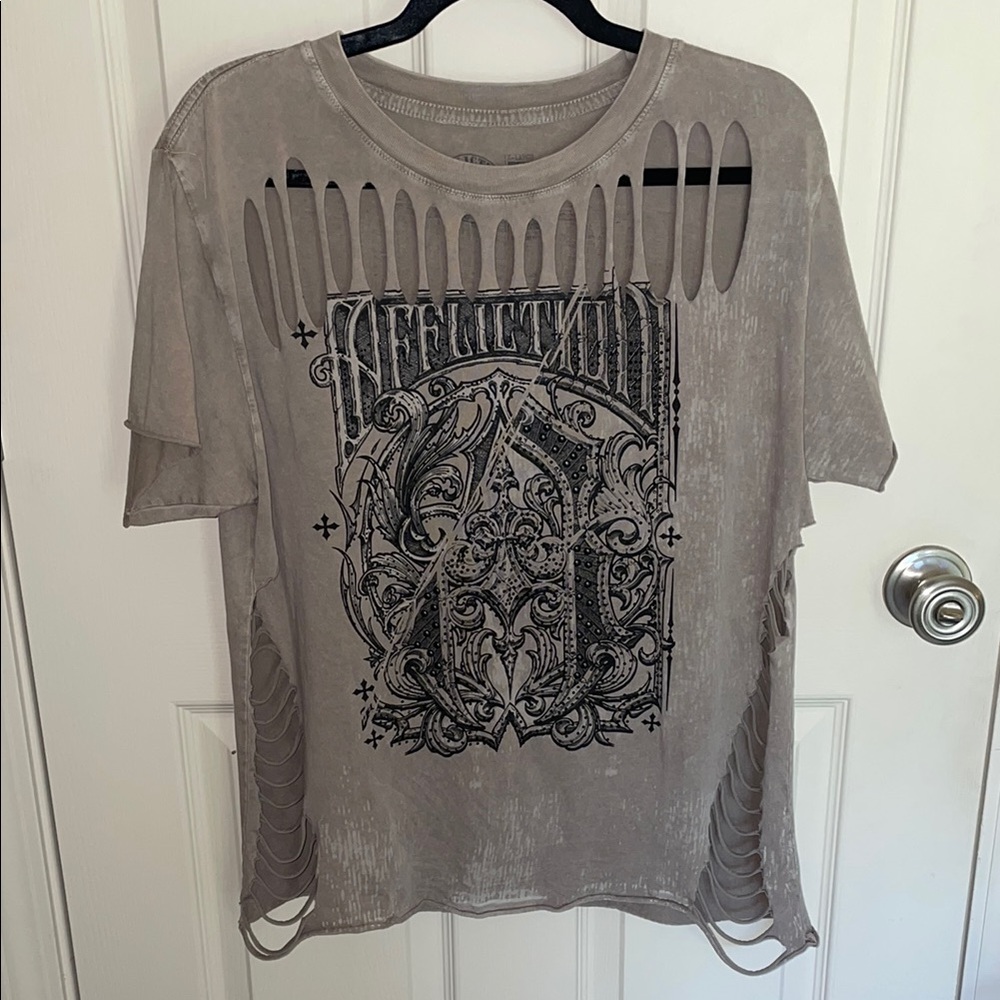 Affliction Taupe Distressed Graphic Tee